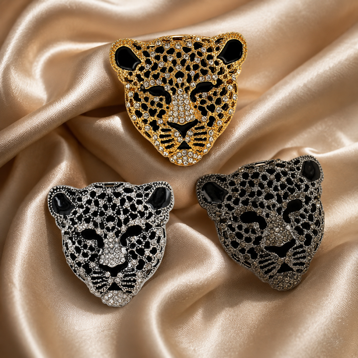 Panther Leopard Head Rhinestone Brooch