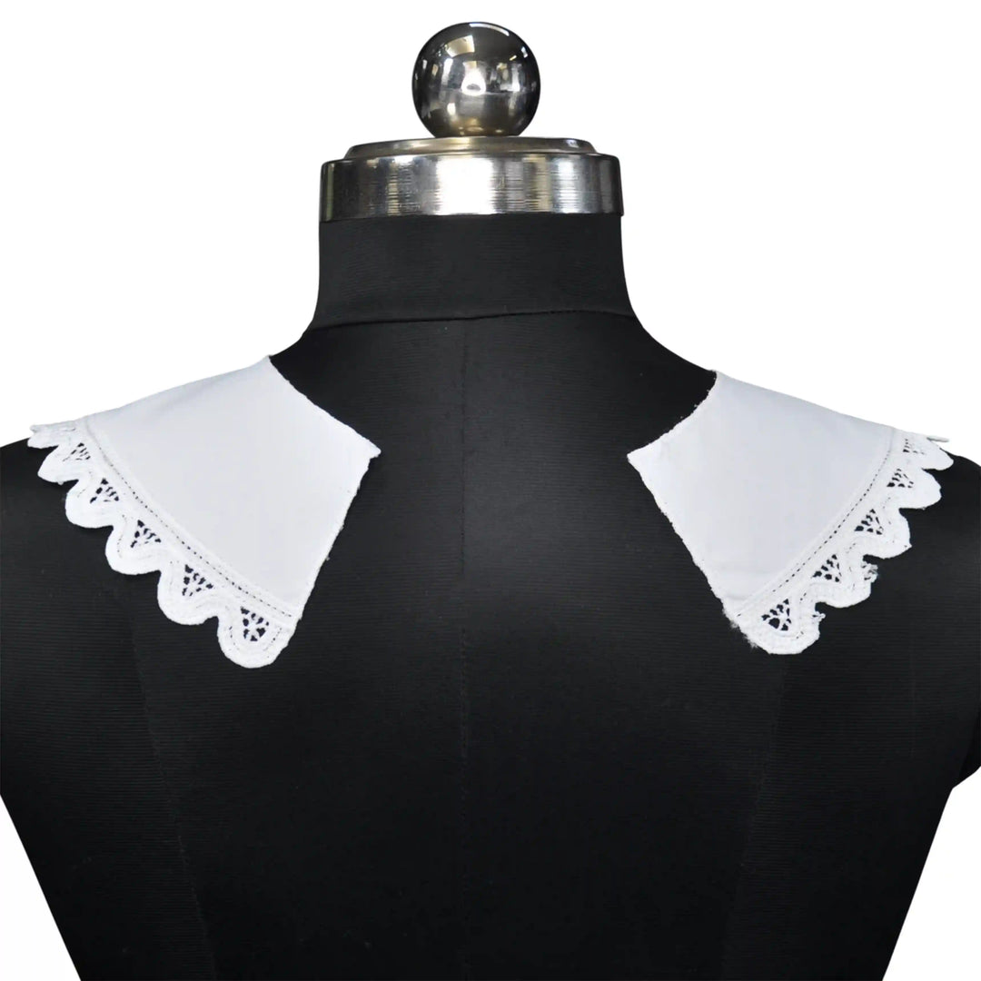 Chic Cutwork Embroidery Peter Pan collar designed with airy embroidery and refined curved hem