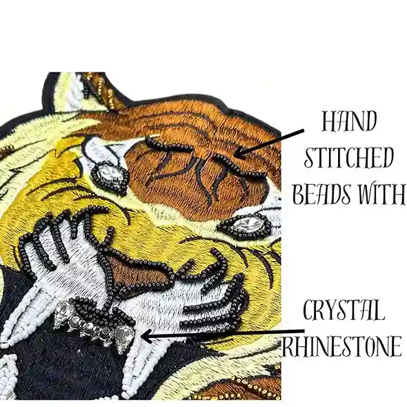Close-up Tiger Patch by Ani Accessories, showcasing fine animal embroidery details