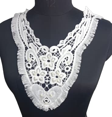 Close-up view of floral border design neckline with pearl embellishments by Ani Accessories showing premium craftsmanship