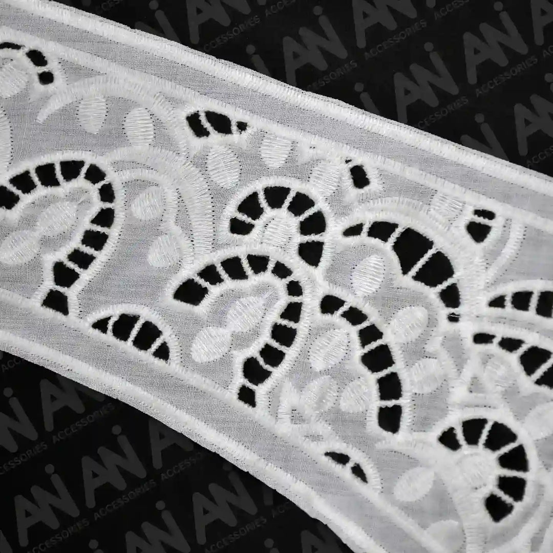 Close up shoot of cutwork yoke neck collar by Ani Accessories crafted for ethnic wear, enhancing kurtis, gowns, and handcrafted designs.