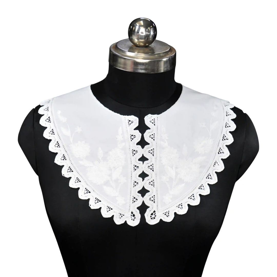 Cutwork Embroidery Peter Pan collar featuring intricate floral cutwork design with soft rounded edges