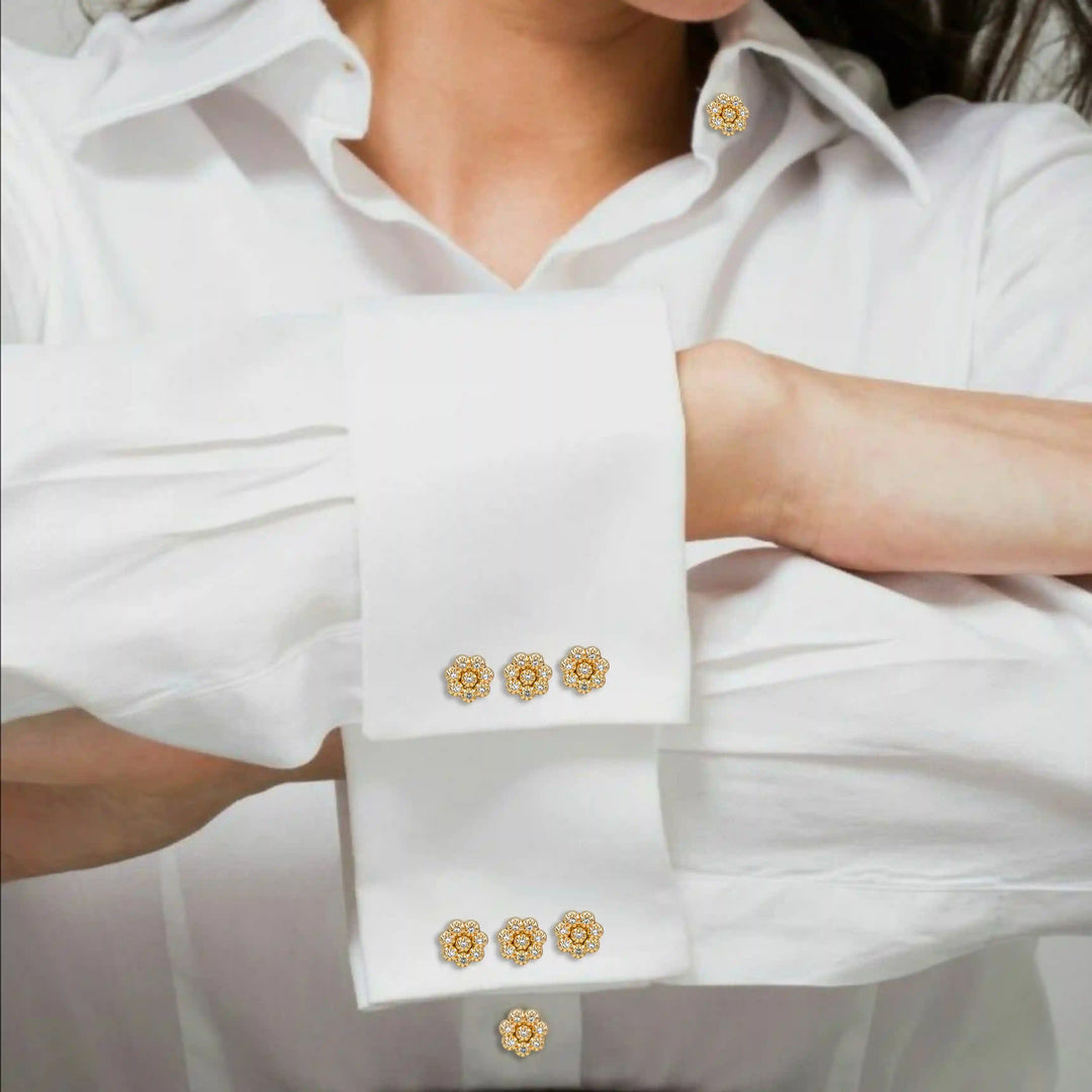 Premium Gold Rhinestone Floral Metal Button | 11mm (17L)