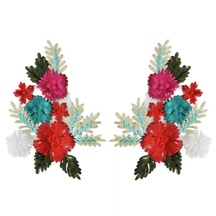 Crimson Teal Embroidered Floral Patch