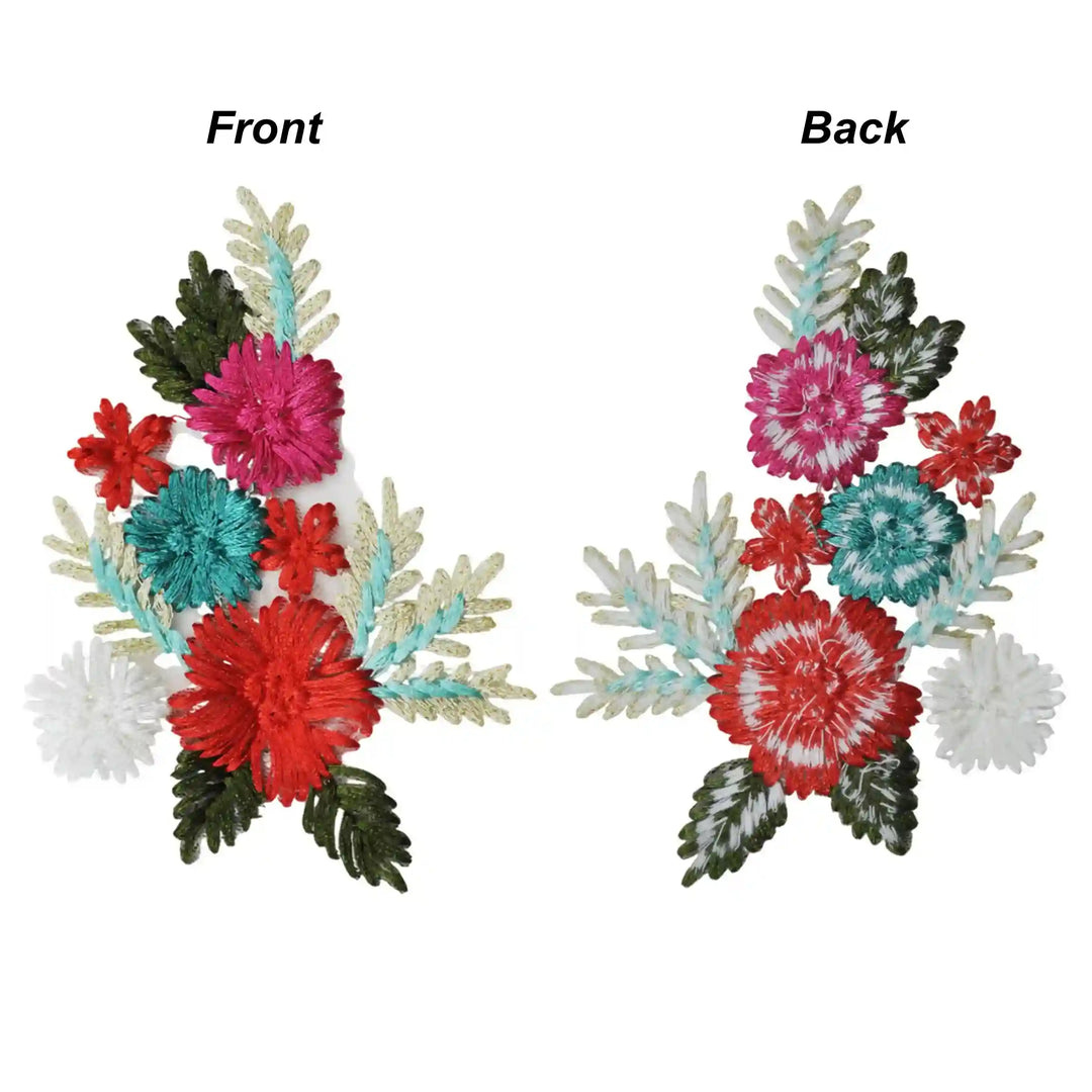 Crimson Teal Embroidered Floral Patch
