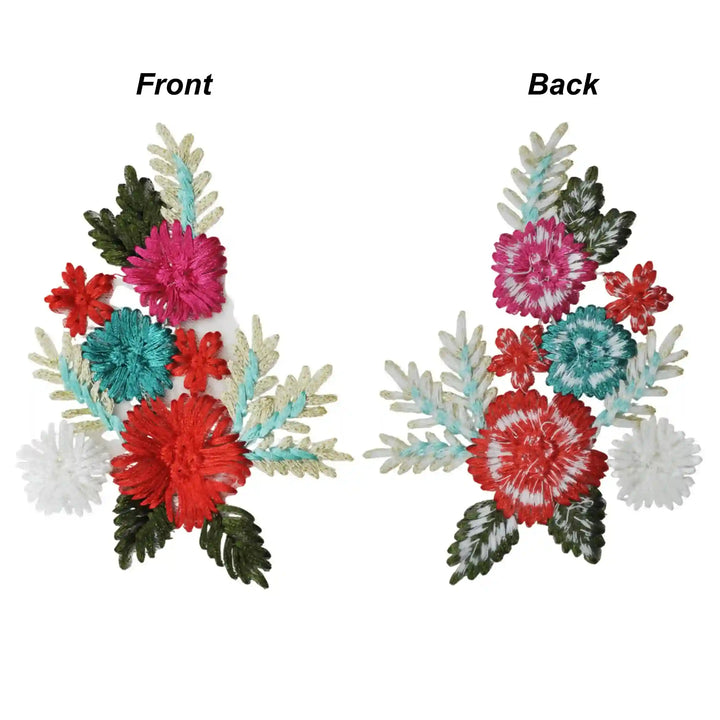 Crimson Teal Embroidered Floral Patch