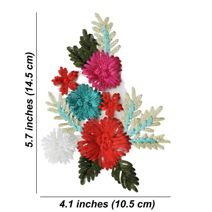 Crimson Teal Embroidered Floral Patch