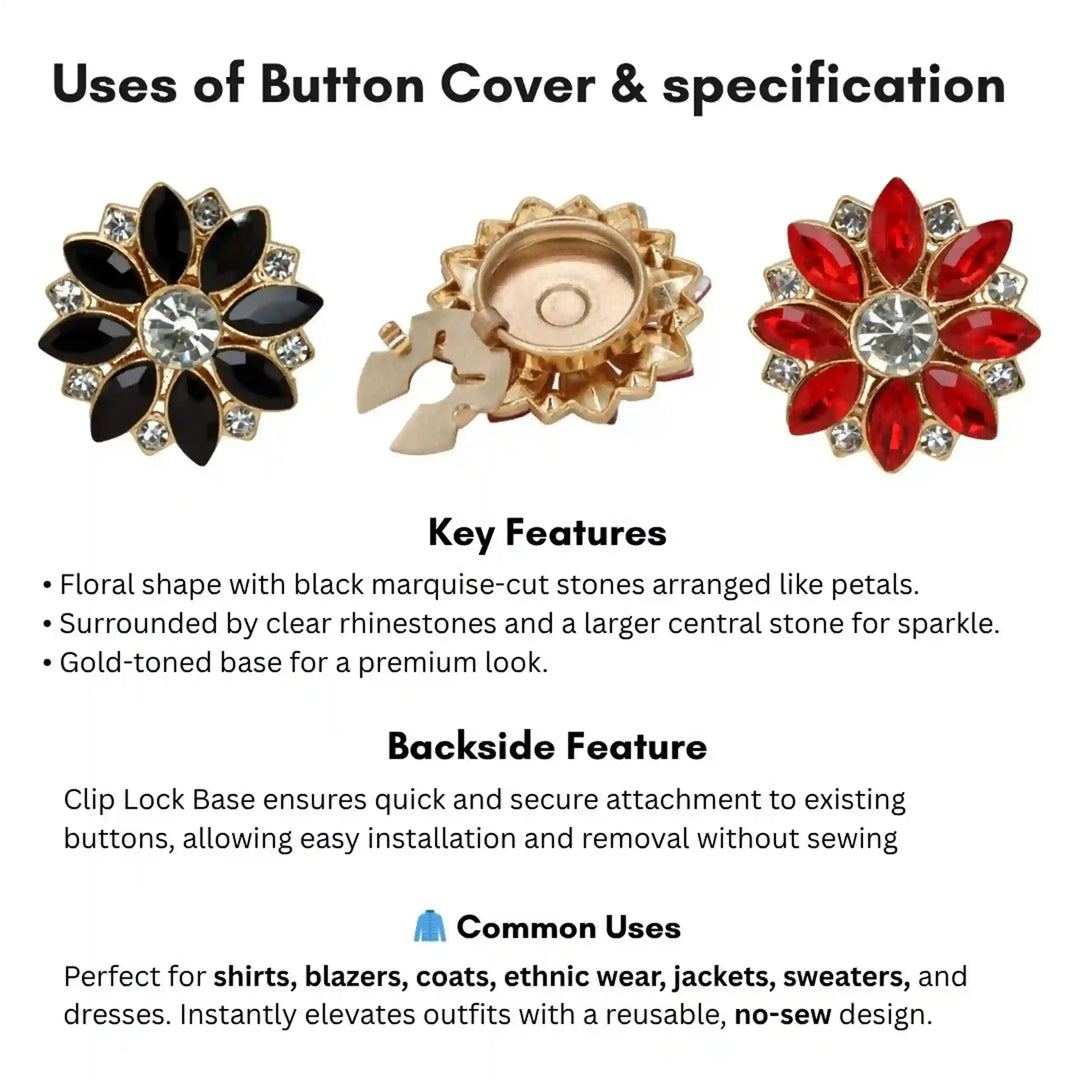 Floral Rhinestone Button Covers