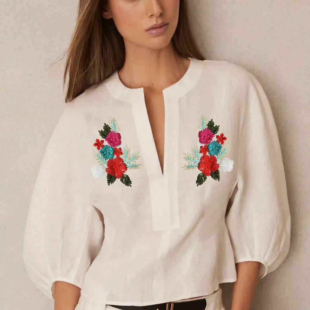 Crimson Teal Embroidered Floral Patch