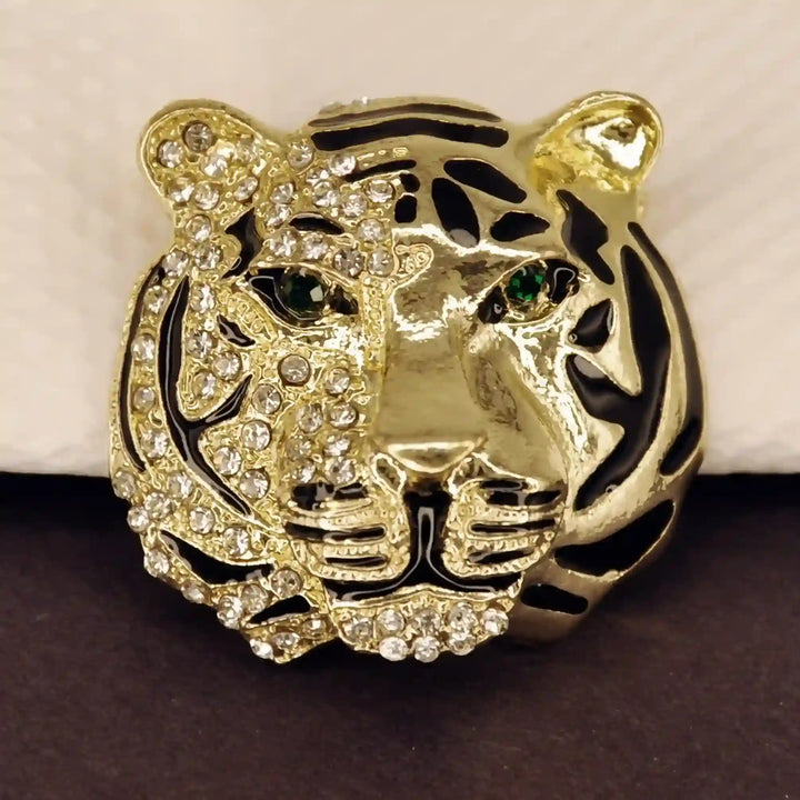 Rhinestone Tiger Brooch