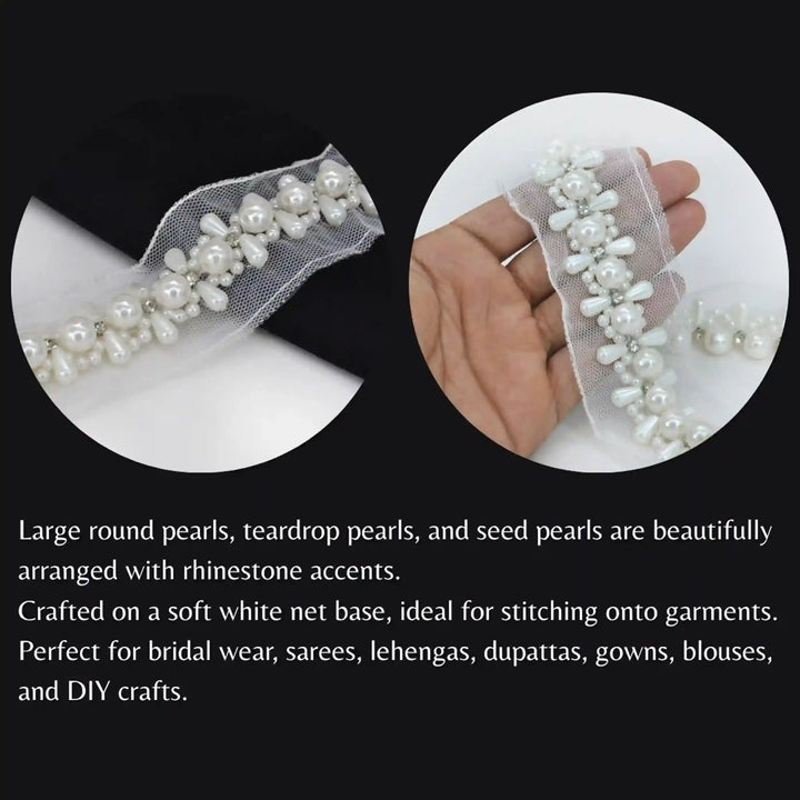 Pearl Cluster Lace Trim on Soft Net
