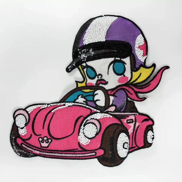 Pink Car Girl Large Sew Patch