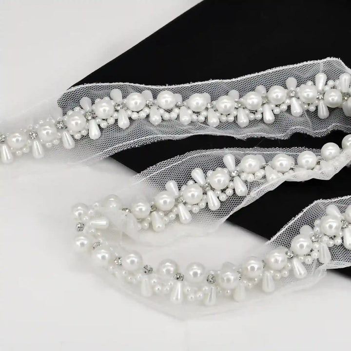 Pearl Cluster Lace Trim on Soft Net