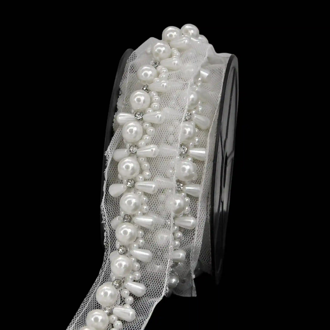 Pearl Cluster Lace Trim on Soft Net