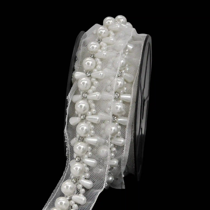 Pearl Cluster Lace Trim on Soft Net