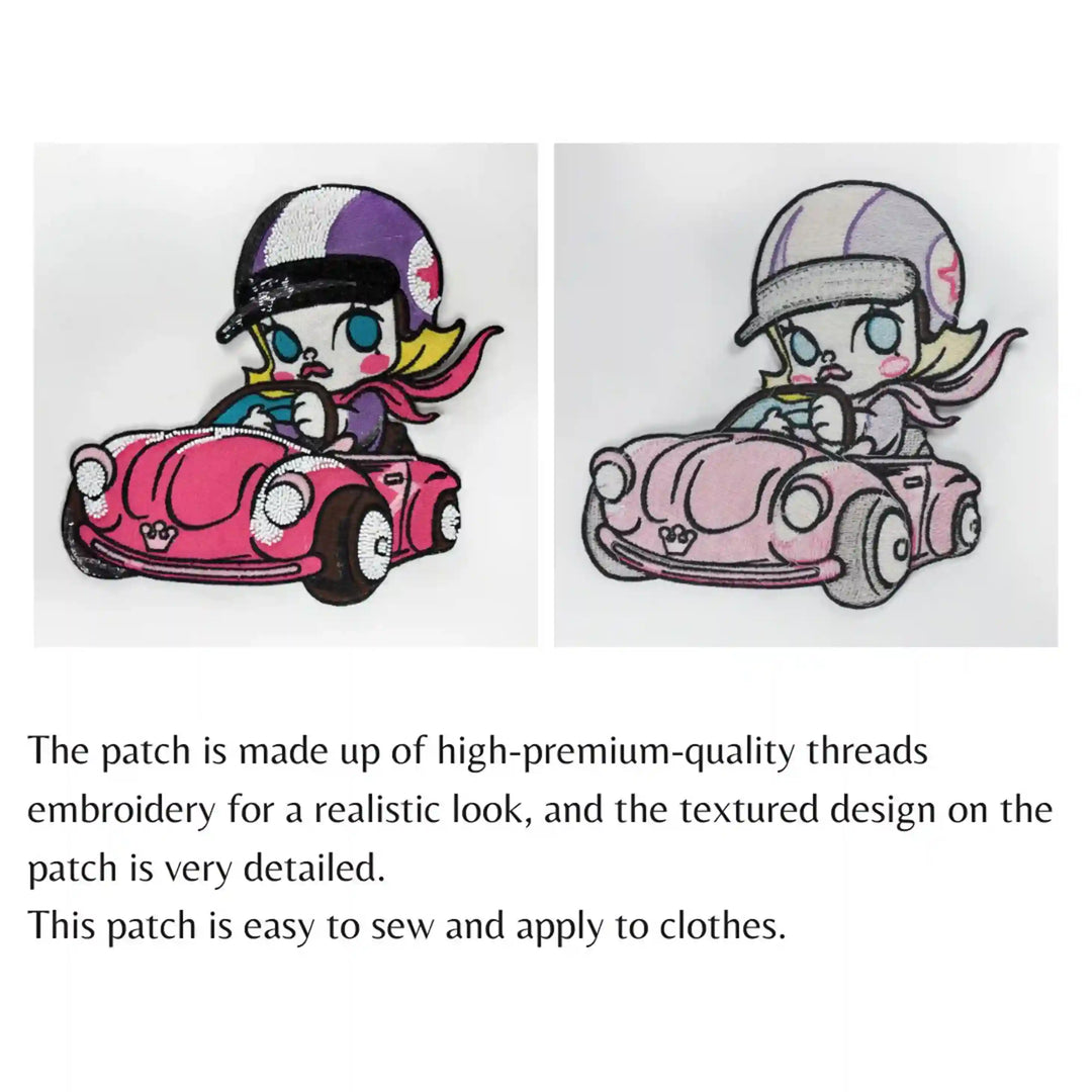 Pink Car Girl Large Sew Patch