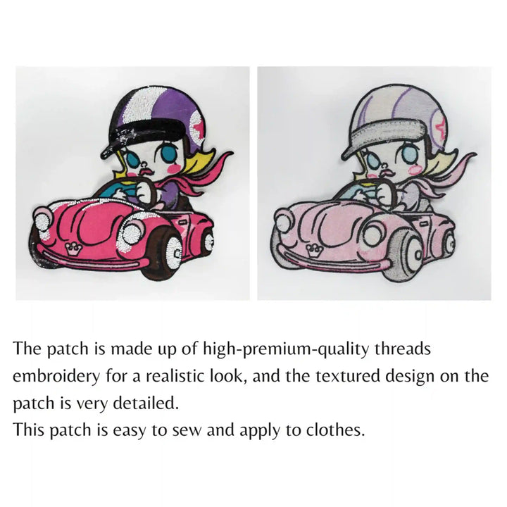 Pink Car Girl Large Sew Patch