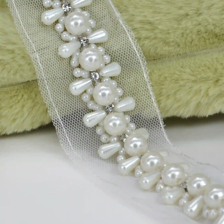 Pearl Cluster Lace Trim on Soft Net