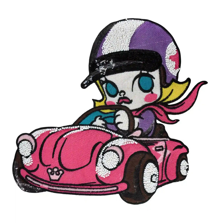 Pink Car Girl Large Sew Patch