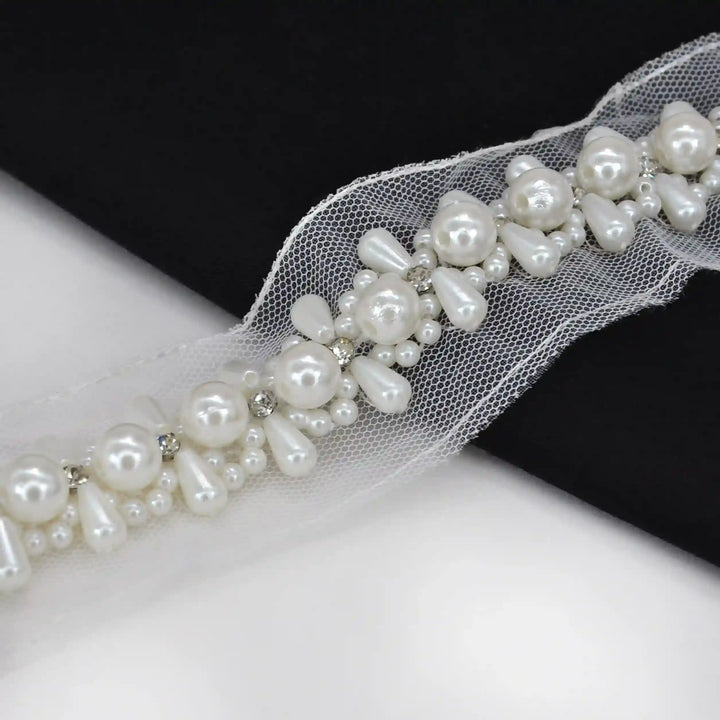 Pearl Cluster Lace Trim on Soft Net