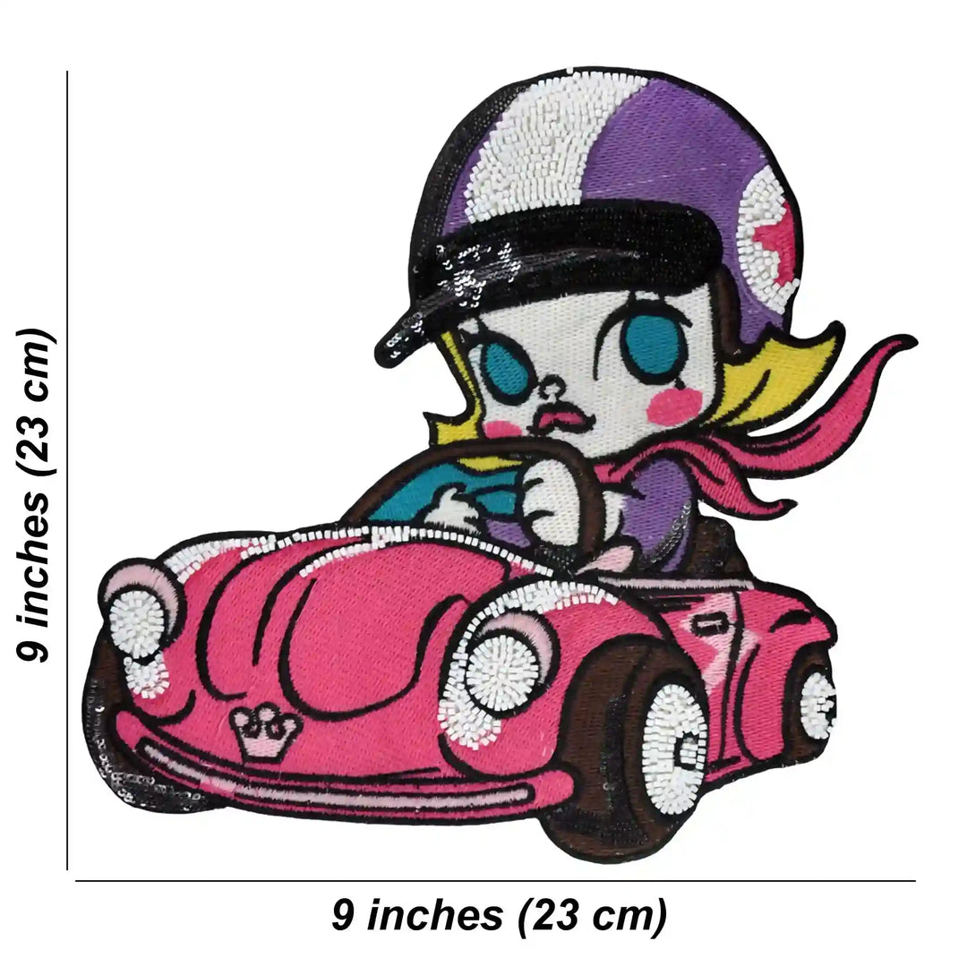 Pink Car Girl Large Sew Patch
