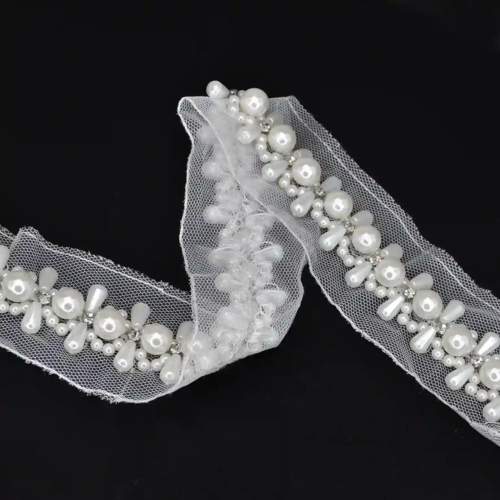 Pearl Cluster Lace Trim on Soft Net