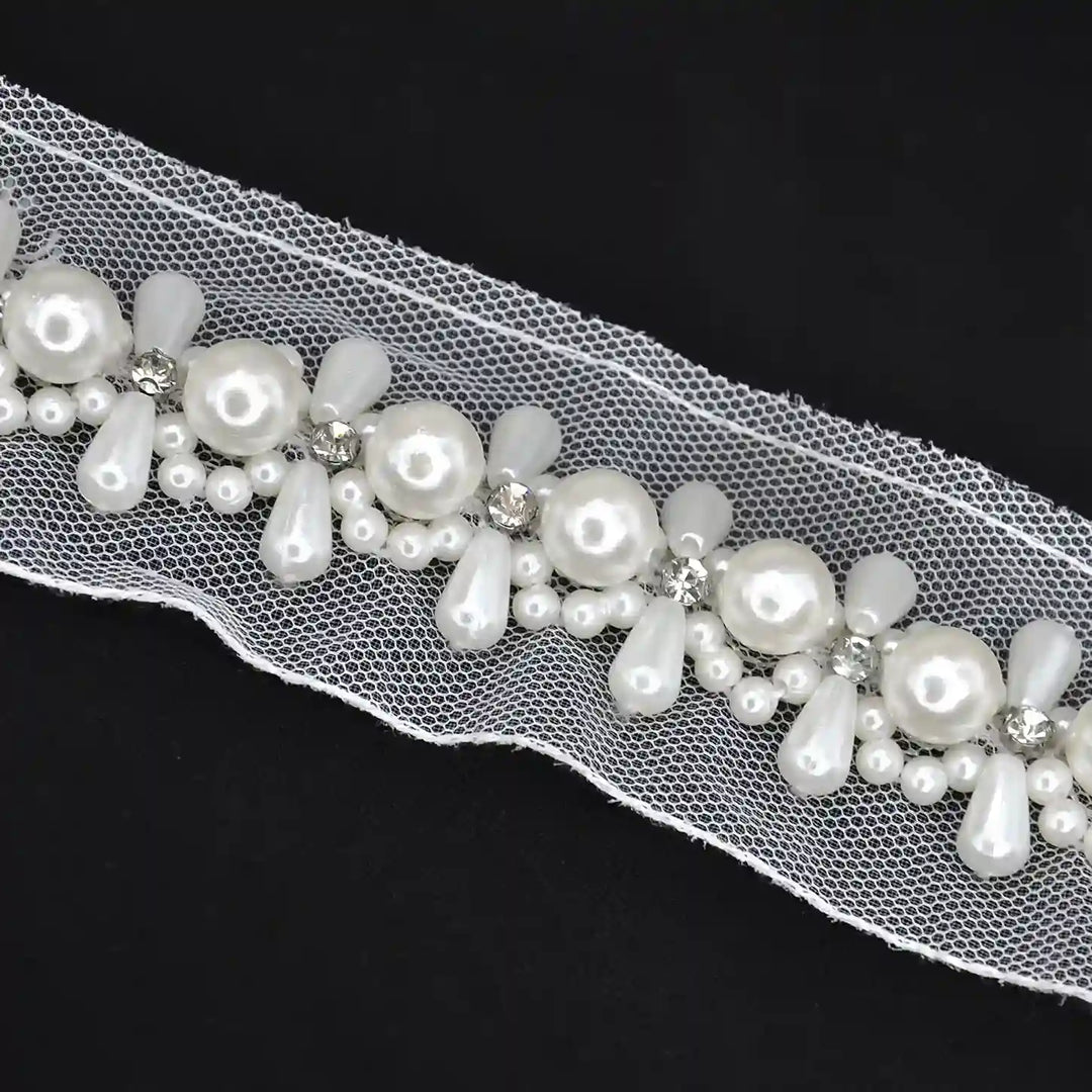 Pearl Cluster Lace Trim on Soft Net