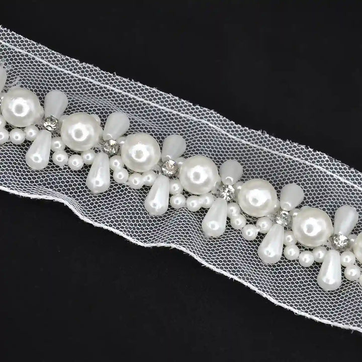 Pearl Cluster Lace Trim on Soft Net