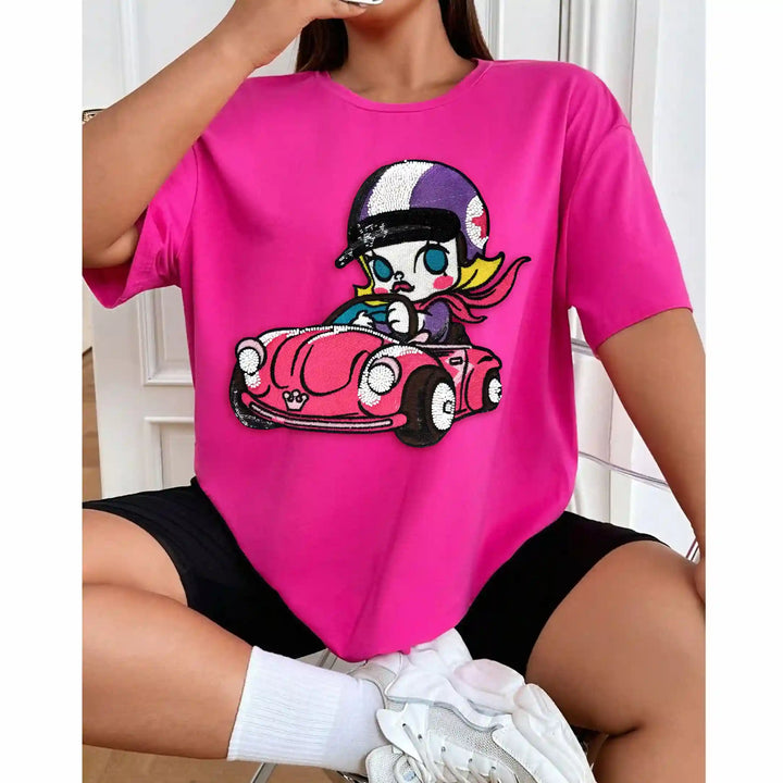 Pink Car Girl Large Sew Patch