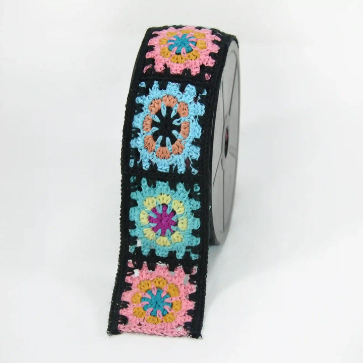 Black Crochet Granny Square Lace Trim