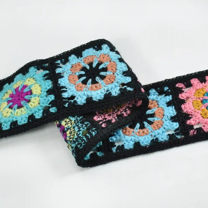 Black Crochet Granny Square Lace Trim