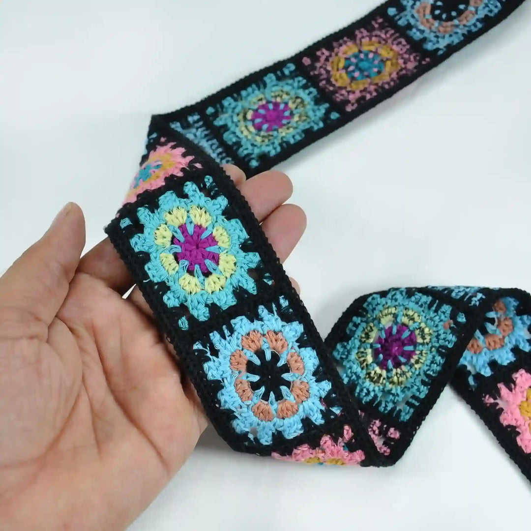 Black Crochet Granny Square Lace Trim