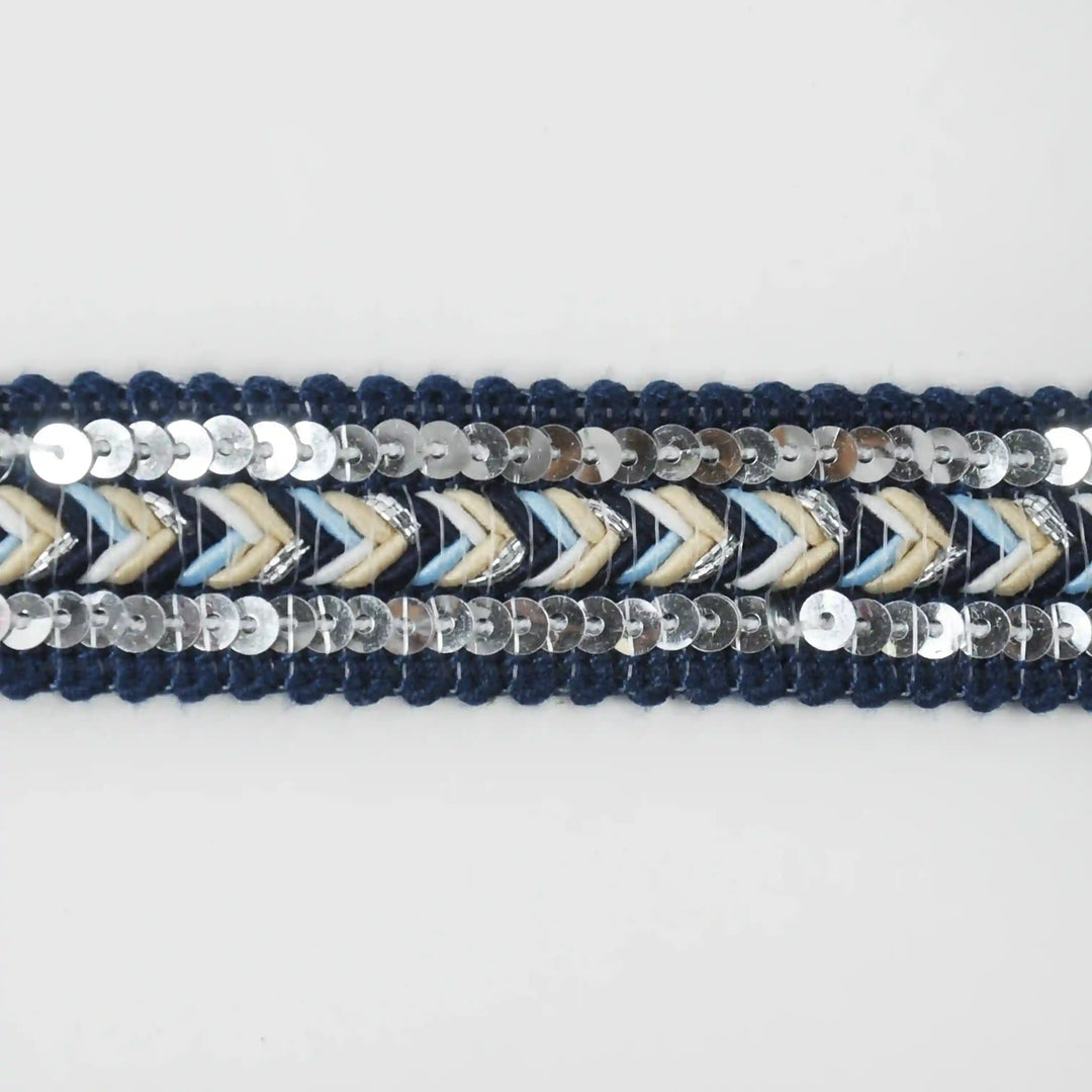 Dark Blue Sequins Lace