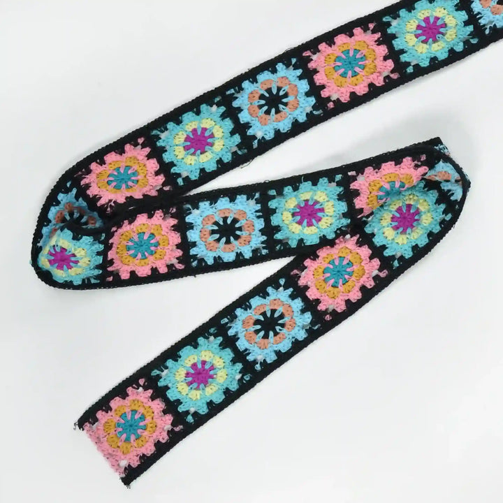 Black Crochet Granny Square Lace Trim