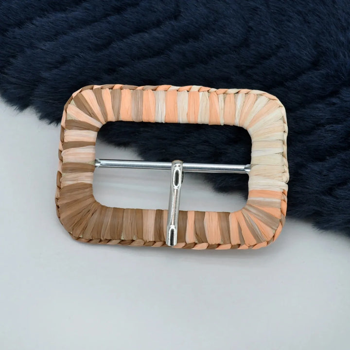 Decorative Raffia Rectangle Buckle | 2.9 inches (7.4cm)