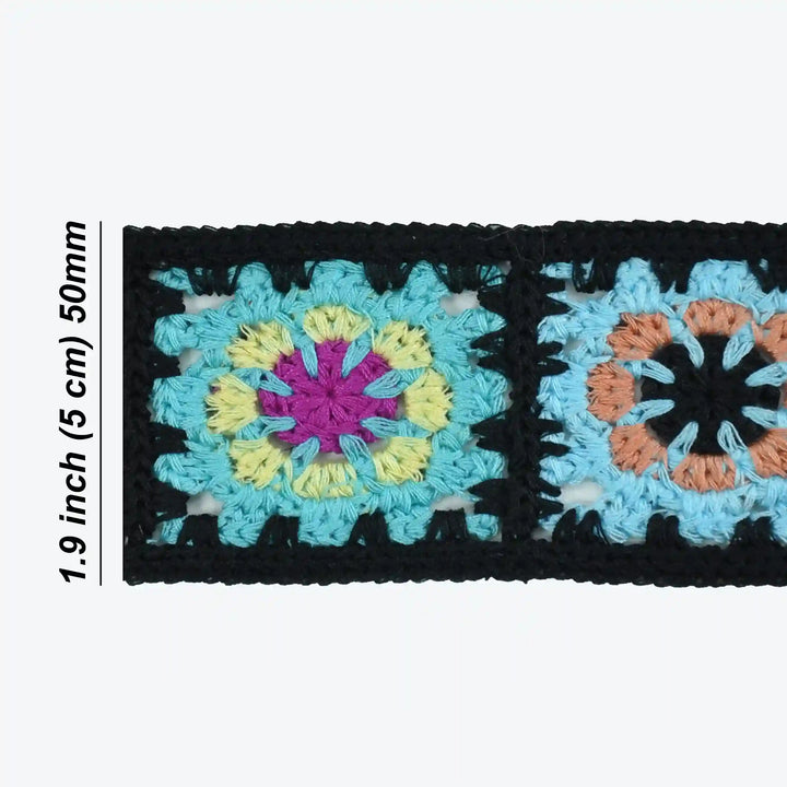 Black Crochet Granny Square Lace Trim