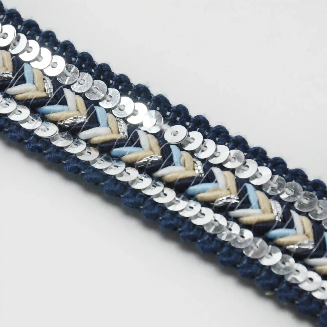 Dark Blue Sequins Lace