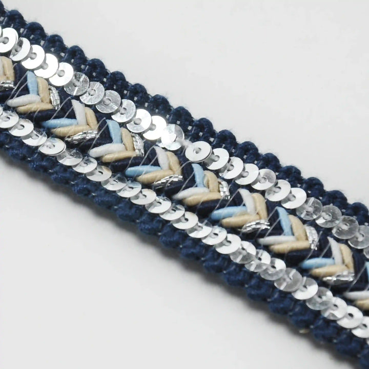 Dark Blue Sequins Lace