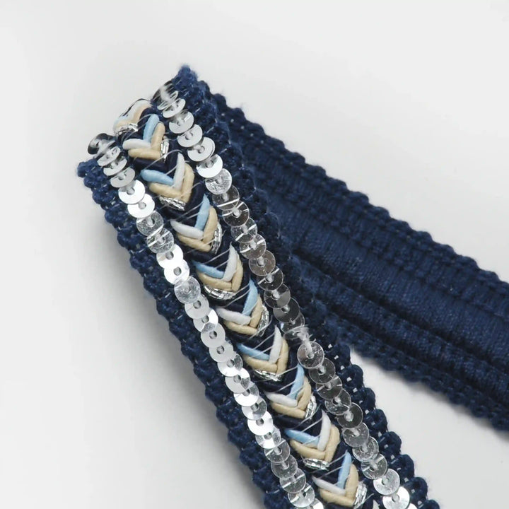 Dark Blue Sequins Lace