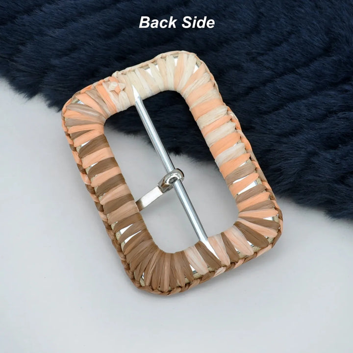 Decorative Raffia Rectangle Buckle | 2.9 inches (7.4cm)