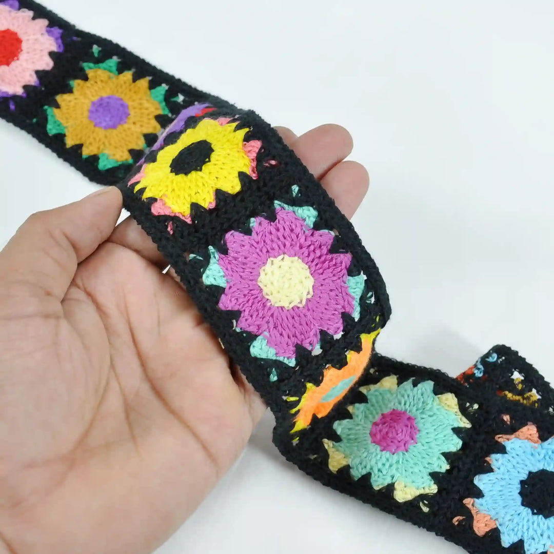 Elegant Black Floral Crochet Trim
