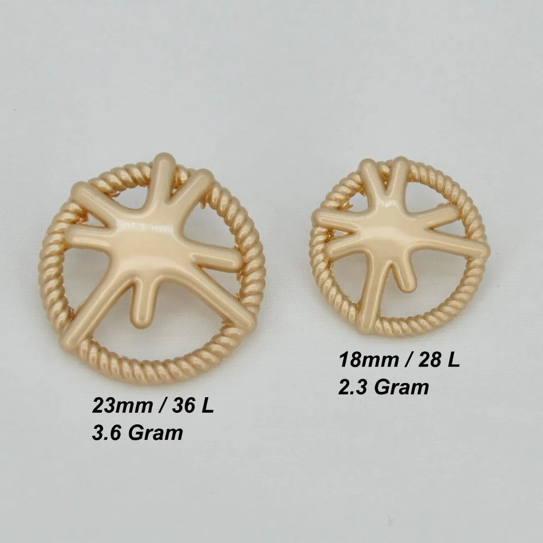 Shining Star Design Rope Edge Shank Metal Button | 18mm (28L) & 23mm (36L)