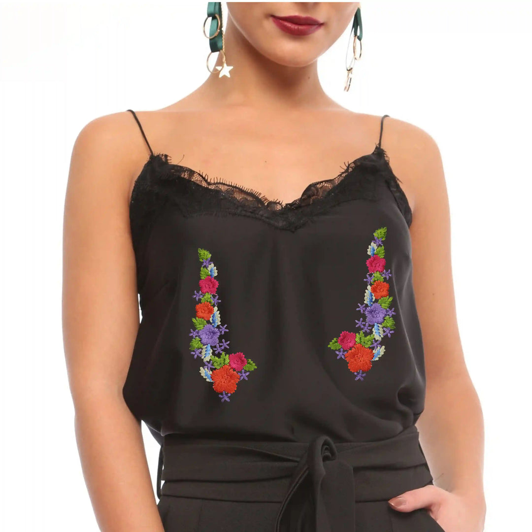 Orchid & Marigold Floral Embroidery