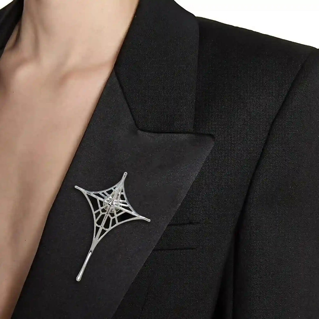 Silver Spider Web Brooch