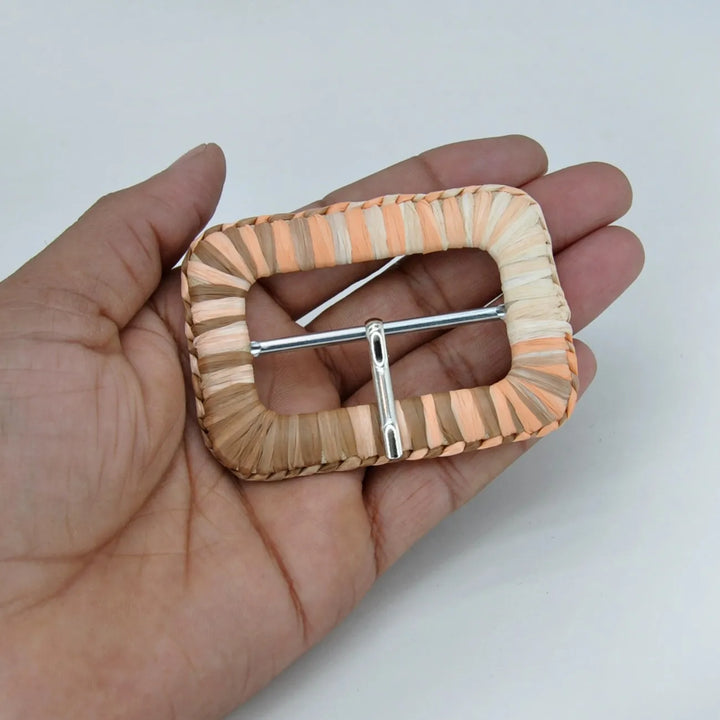 Decorative Raffia Rectangle Buckle | 2.9 inches (7.4cm)