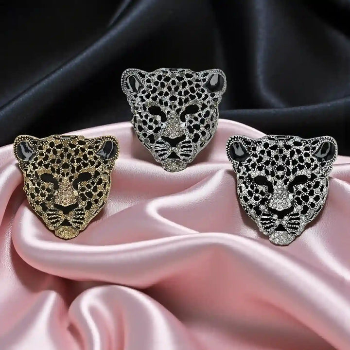 Panther Leopard Head Rhinestone Brooch