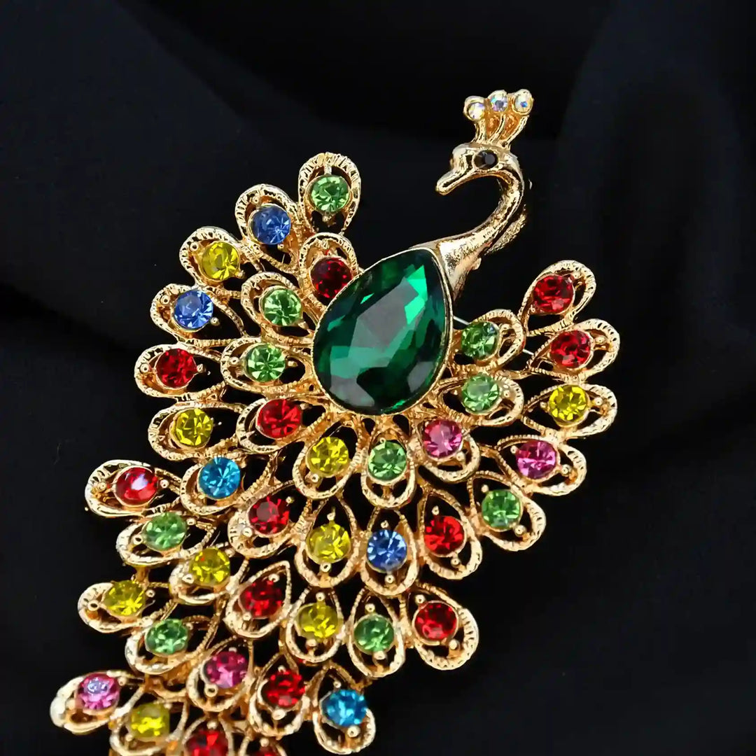 Jeweled Peacock Pin Brooch