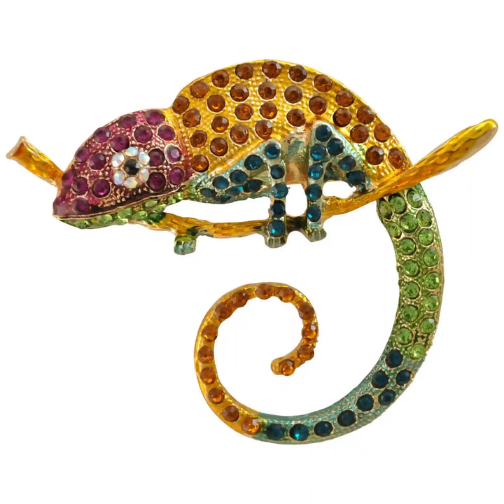 Rainbow Chameleon Brooch Pin