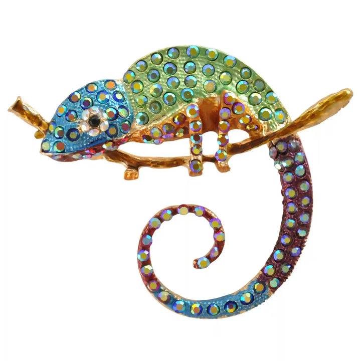 Rainbow Chameleon Brooch Pin