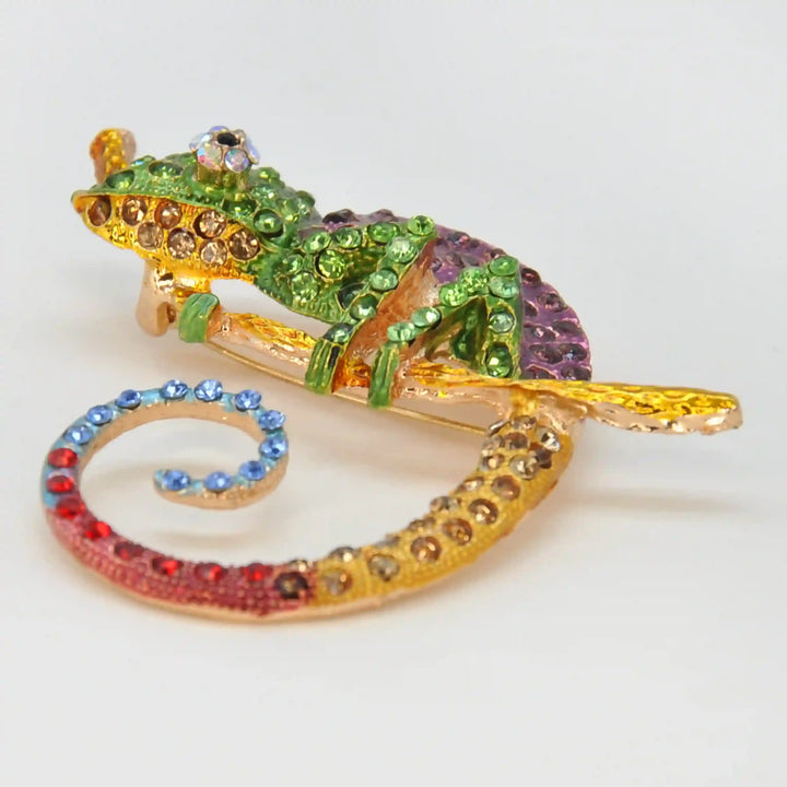 Rainbow Chameleon Brooch Pin